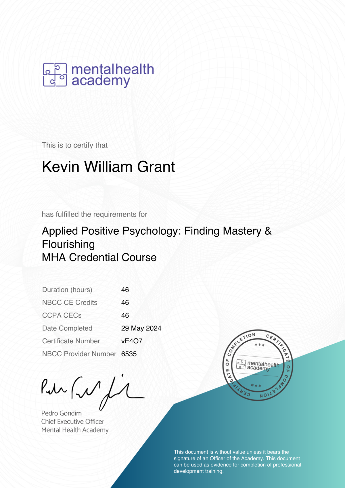 Applied Positive Psychology Credential- Mental Health Academy