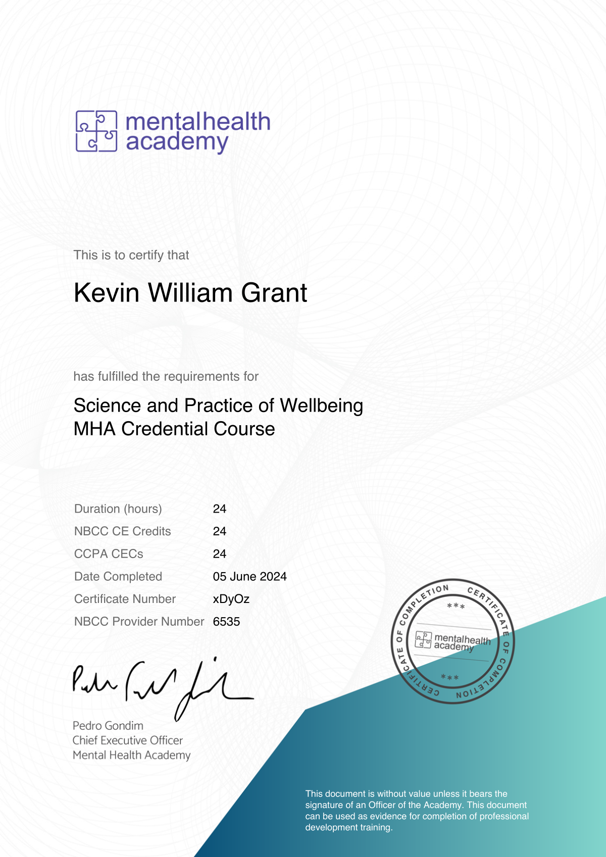 Science and Practice of Wellbeing Credential- Mental Health Academy